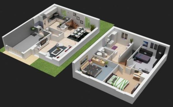 plan 3D étages maison