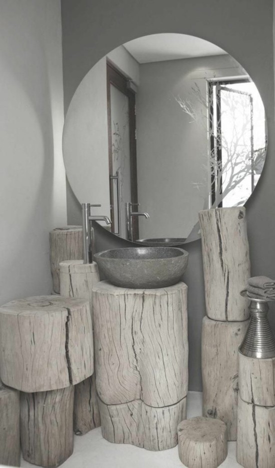 salle de bain aménagement mobilier bois miroir lavabo design