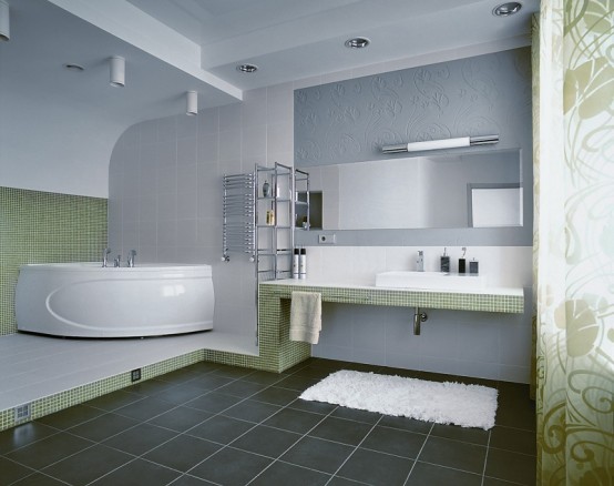 salle bains carrelage vert