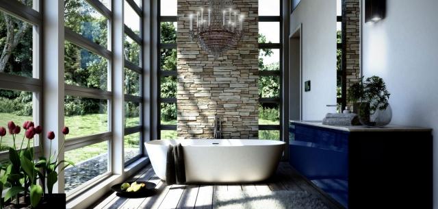 Idée-déco-salle-de-bains-couleur-bleue-baignoire-ovale