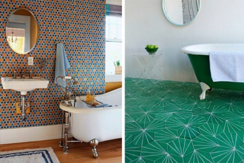 Sol et murs géometriques dans la salle de bain design
