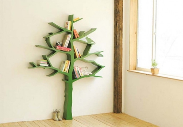 bibliothèque-enfant-idée-originale-forme-arbre-verte