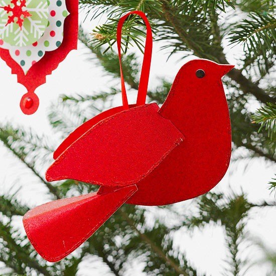 bricolage Noël déco sapin oiseau carton rouge