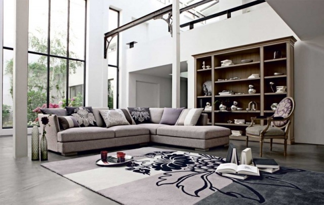canapé d'angle gris design Roche Bobois