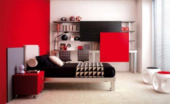 chambre coucher moderne murs peints rouge