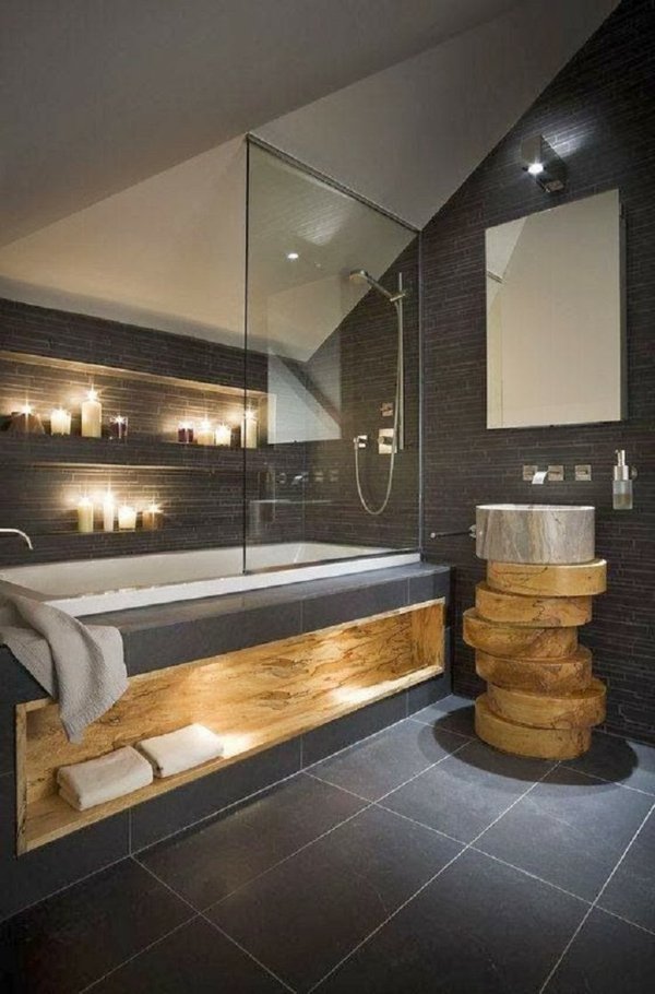Meuble salle de bain bois unique et singulier sombre masculine