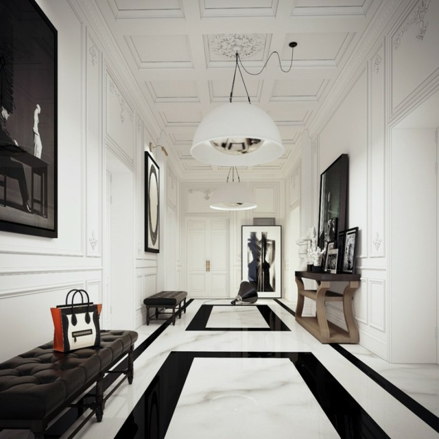 épuré couloir élégant de l'appartement  design blanc noir 