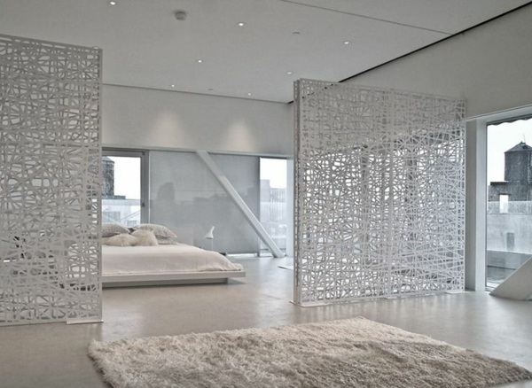 Appartement contemporain tapis blanc dans la chambre à coucher design intérieur