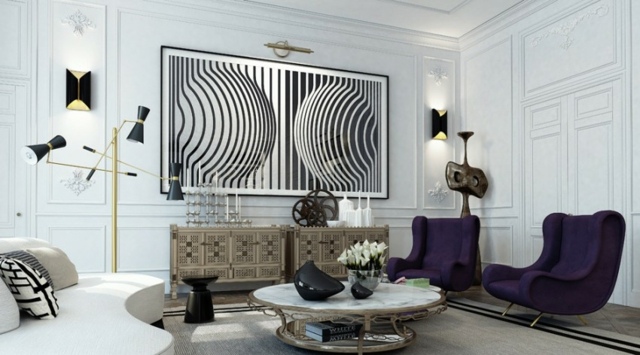 Intérieur moderne et féminine en noir et blanc salon meubles style