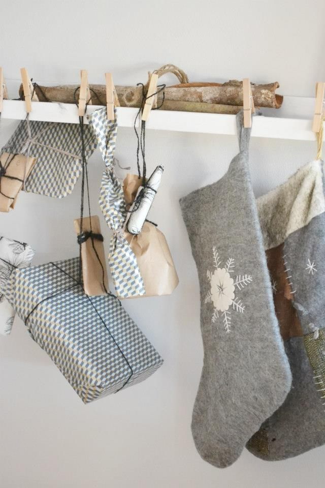 décoration-Noël-rustique-chaussettes-grises