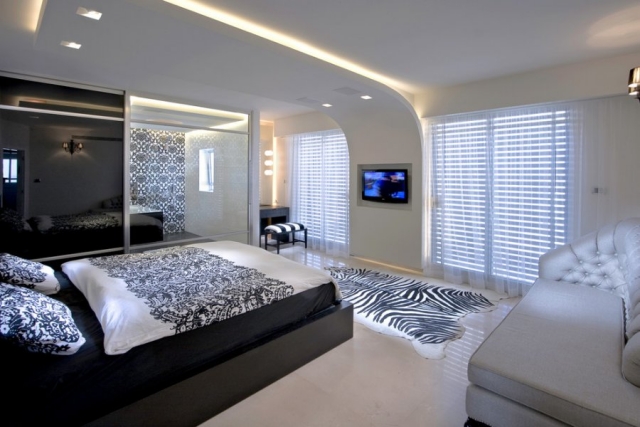 faux-plafond-blanc-moderne-éclairage-chambre-coucher