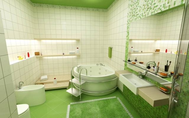idées-carrelage-salle-de-bains-couleur-blanche-verte