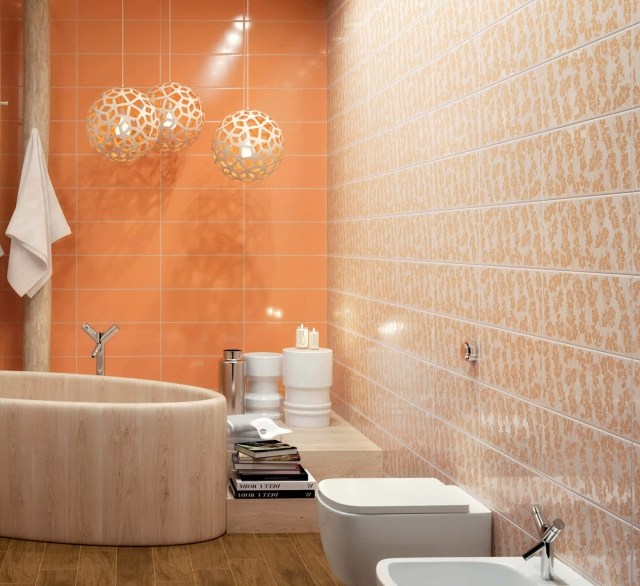 idées-carrelage-salle-de-bains-couleur-orange-baignoire-ovale
