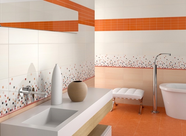 idées-carrelage-salle-de-bains-couleur-orange-blanche