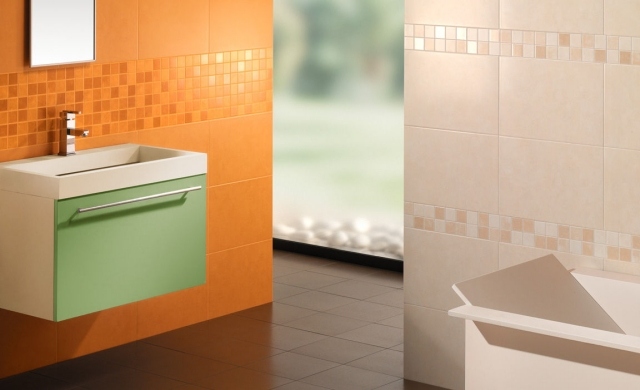 idées-carrelage-salle-de-bains-couleur-orange-ceramique