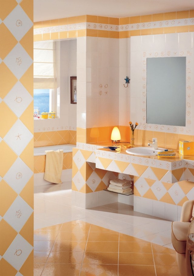 idées-carrelage-salle-de-bains-orange-blanche-couleur