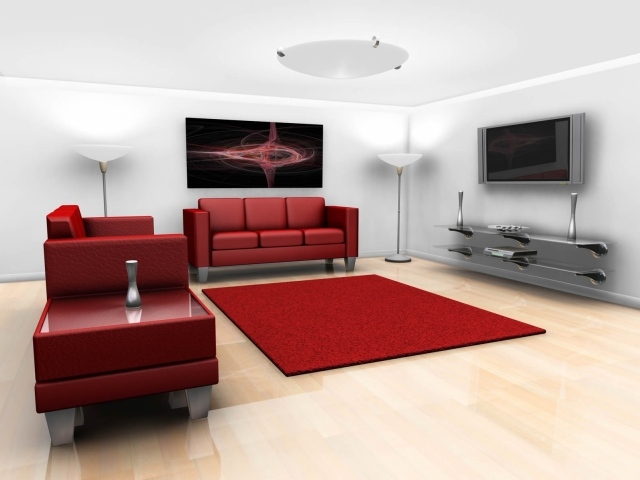 idées-de-déco-originales-tapis-rouge-canape-fauteuil