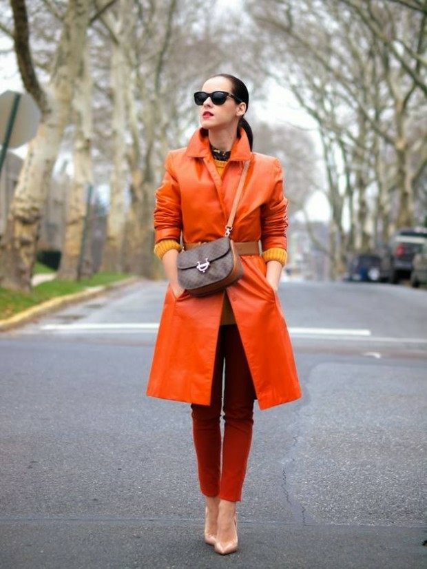 manteau trench moderne cuir orange