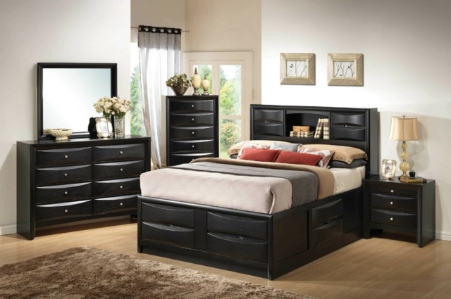 mobilier chambre à coucher assorti en bois peint noir