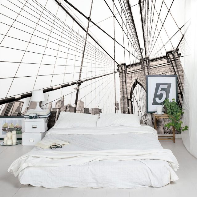 papier-peint-New-York-noir-blanc-Pont-Brooklyn-chambre-coucher papier peint New York