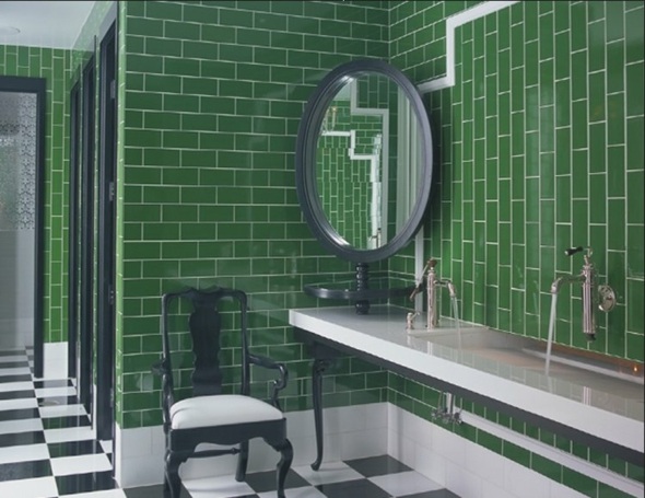 salle bain elegante carrelage vert