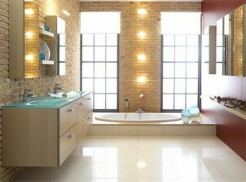 salle bains claire moderne briques