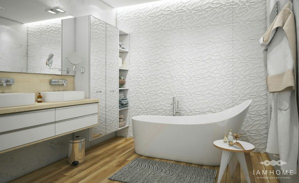 baignoire de forme atypique complète la conception blanc gris bains