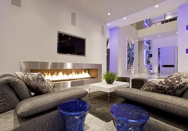 salon ultra moderne avec cheminée éthanol