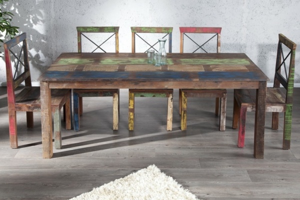 table salle à manger bois recycle peint