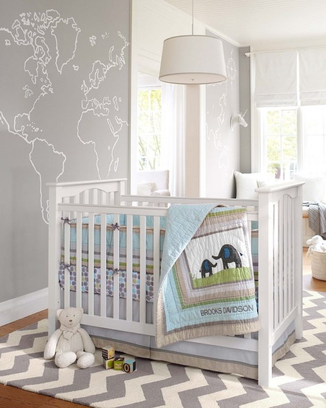 tapis chambre bébé tapis-chambre-bébé-gris-blanc-zigzag-murs-gris-clair-continents