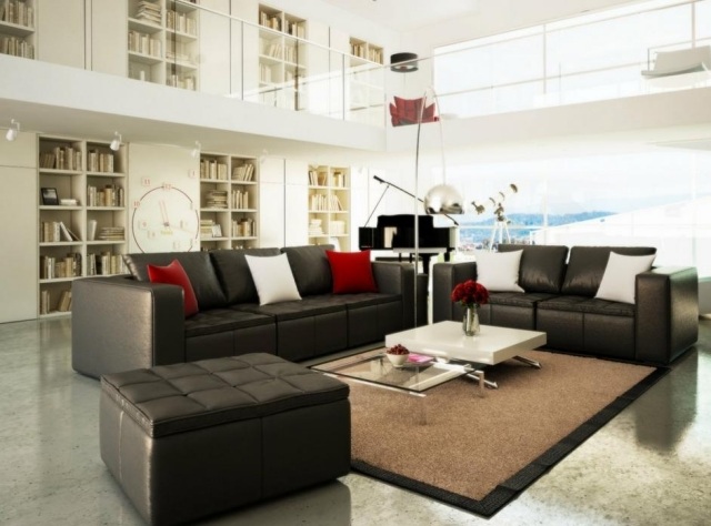 tapis de salon moderne brun pâle bordure noire