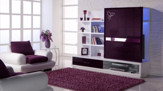 tapis-violet-fauteuils-blancs-coussins-violet-meuble-tv-moderne