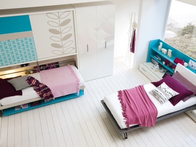 tête-lit-rangement-turquoise-étagères-tiroirs tête de lit tête de lit