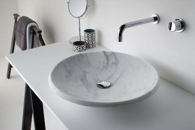 vasque salle de bain design marbre blanc Omvivo