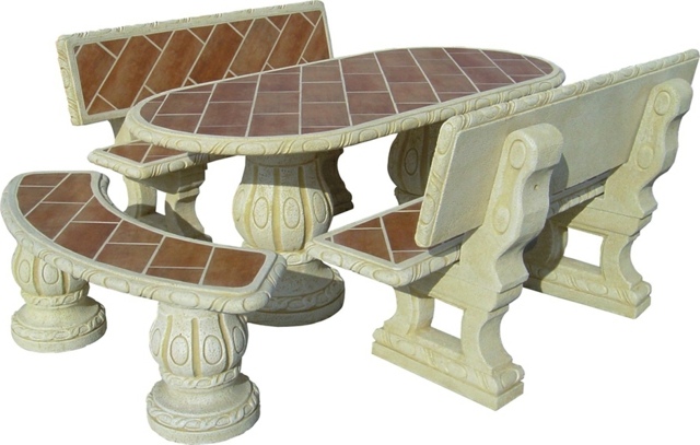 vue table trois bancs pierre jardin