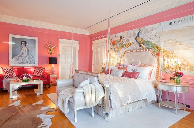 Chambre à coucher singulière rose vif design féminin 