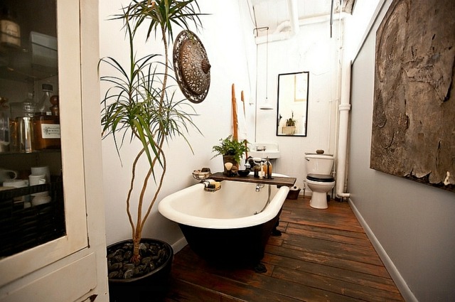 salle de bains style industriel plantes
