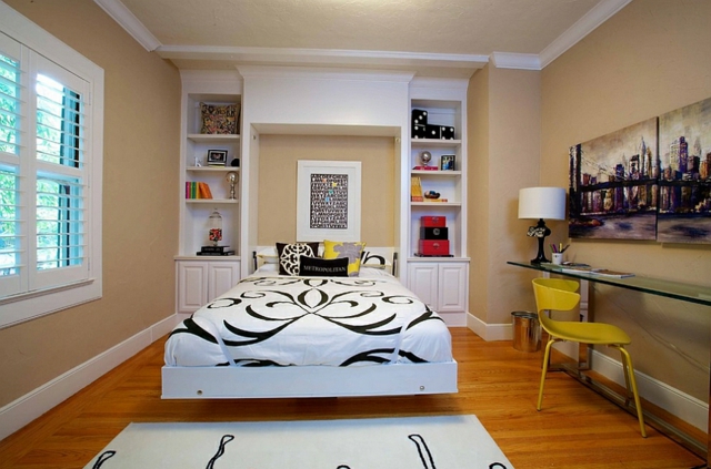Chambre à coucher règles symétrie  design blanc