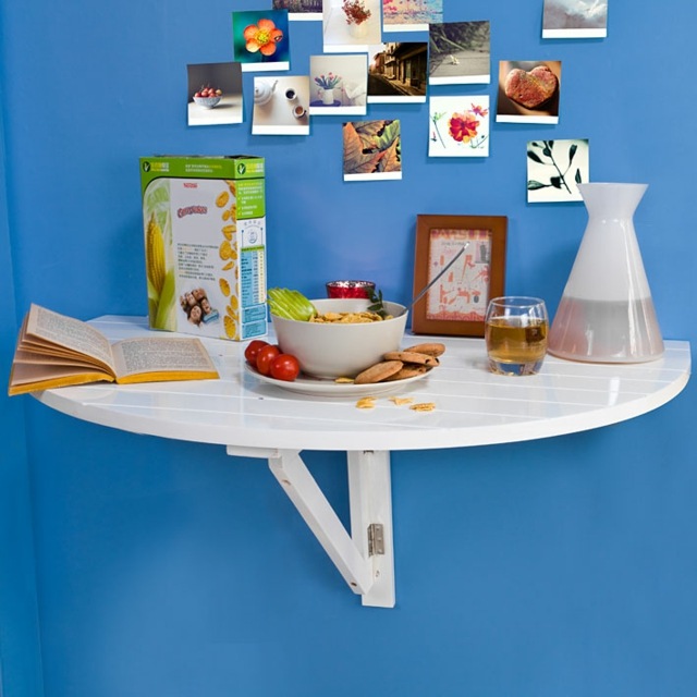 table murale rabattable blanche cuisine mur bleu 