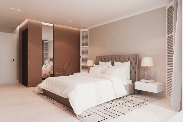 Chambre avec intérieur design moderne et chaleureux