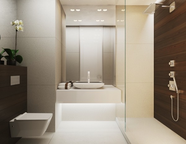 Salle de bain avec intérieur design moderne et chaleureux