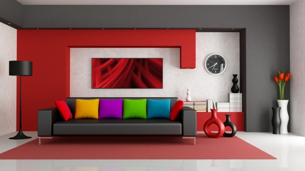 aménagement salon style contemporain multicolore