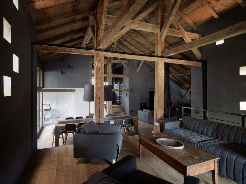 canapé meuble design modèle de moderne montagne bois  villa france jka fuga contemporain morzine france campagne