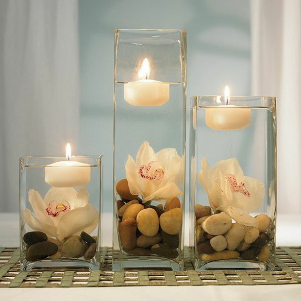 centre de table romantique vases bougies flottantes