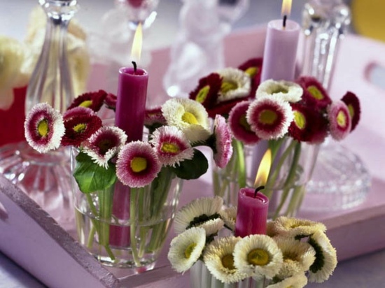 centre table deco bougies fleurs