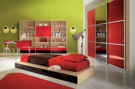 chambre garcon Arredissima meuble bois rouge