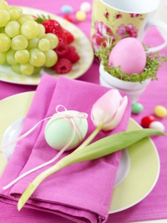 déco table Pâques rose vert