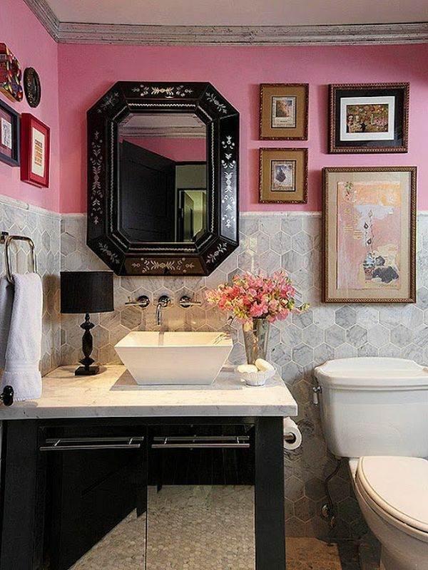 idée salle de bain deco rose