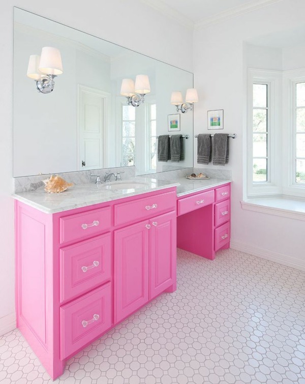 idée salle de bain rose blanc