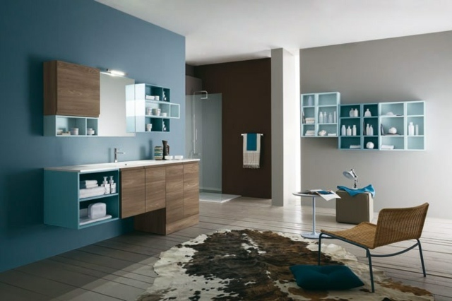 Bleu marron design salle bains intéressantes inhabituelle